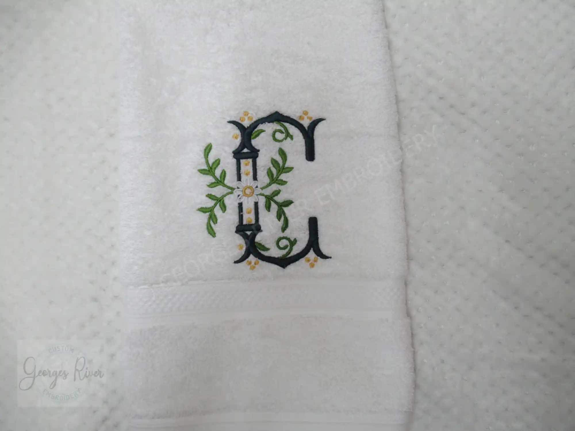 Personalised Monogrammed Bath Towel - Single or Set- Flower Gem Design - Image 4