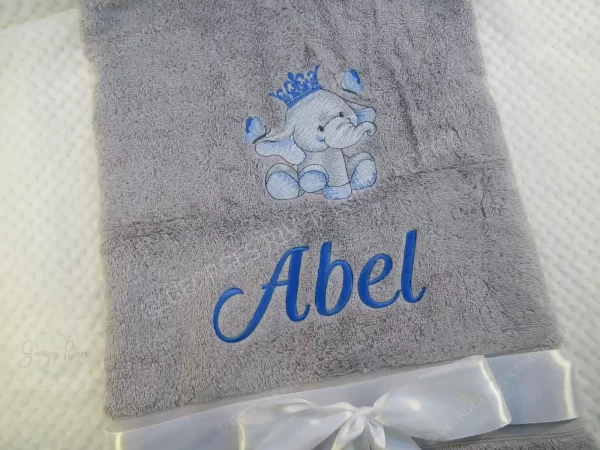 Personalised Towel - Kids Baby Newborn Gift - Elephant Design + Name Embroidered - Image 6