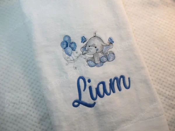 Personalised Towel - Kids Baby Newborn Gift - Elephant Design + Name Embroidered - Image 3