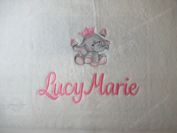 Personalised Towel - Kids Baby Newborn Gift - Elephant Design + Name Embroidered - Image 2