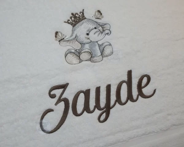 Personalised Towel - Kids Baby Newborn Gift - Elephant Design + Name Embroidered