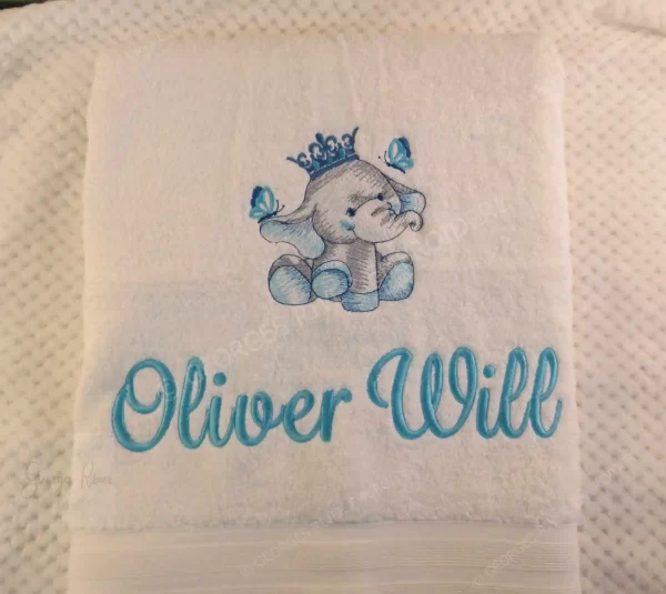 Personalised Towel - Kids Baby Newborn Gift - Elephant Design + Name Embroidered - Image 4