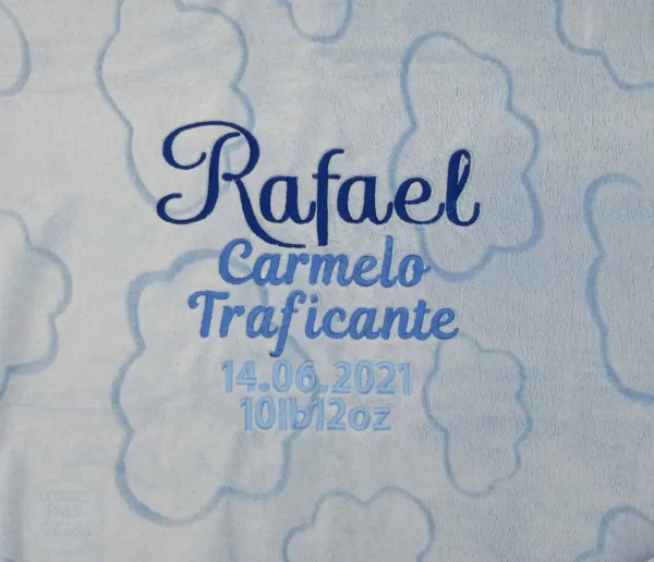Personalized Baby Birth Record Embroidered Blanket - Pink Blue Grey - Image 5