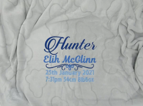 Personalized Baby Birth Record Embroidered Blanket - Pink Blue Grey - Image 6
