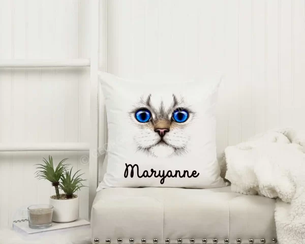 Cat Lovers Cushion Cover - Personalised with your name - 4 eye colours - Image 2
