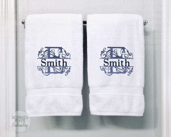 Personalised Monogrammed Bath Towel - Single or Set - Fancy Swirl Design