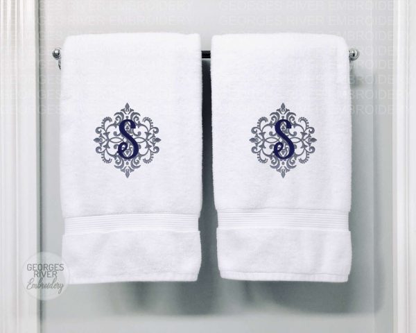 Personalised Monogrammed Bath Towel - Single or Set - Ornamental Swirl Design