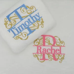 Personalised Monogrammed Bath Towel - Single or Set- Initials and Name Swirls