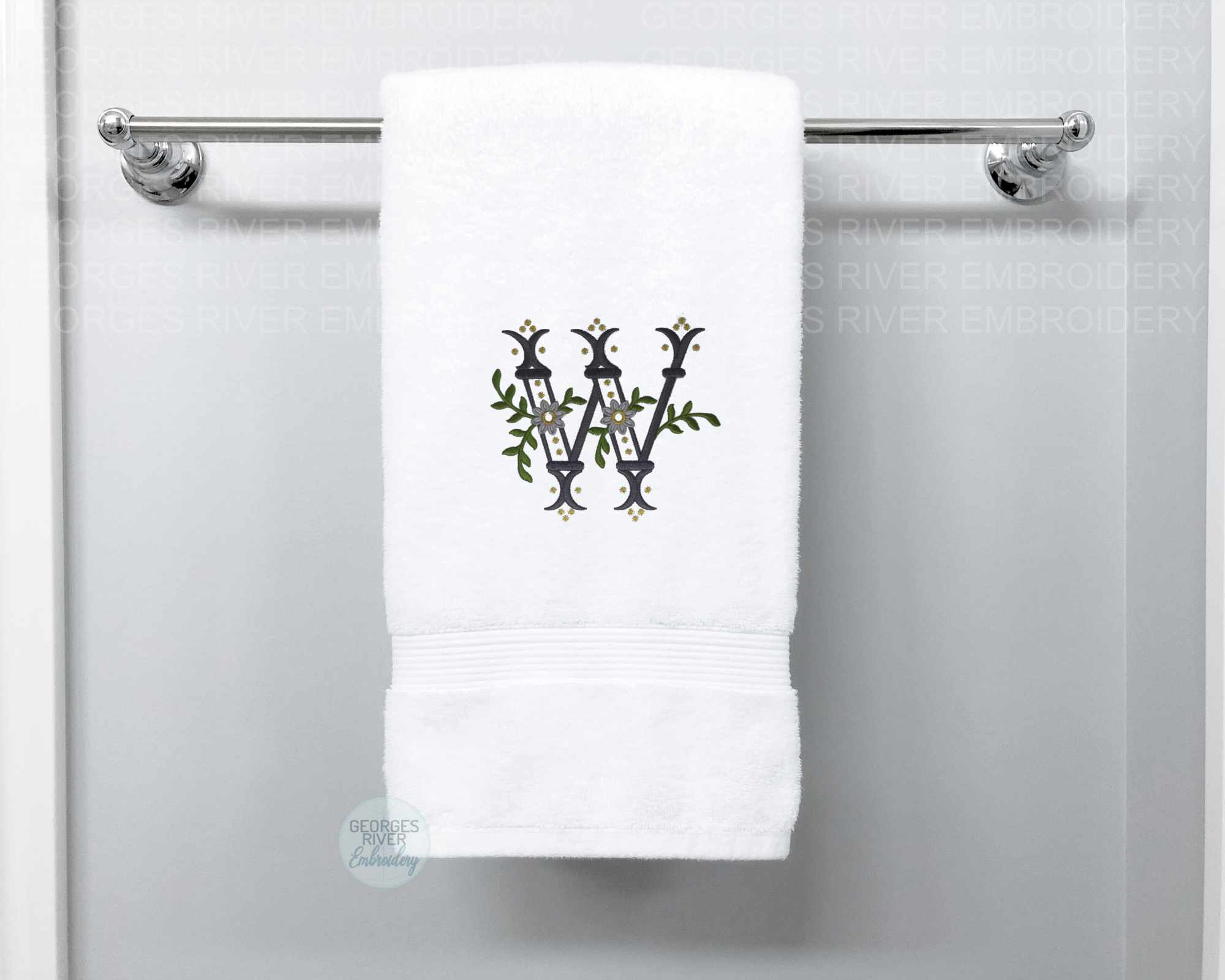 Personalised Monogrammed Bath Towel - Single or Set- Flower Gem Design - Image 2