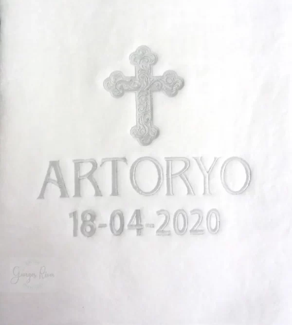 Cross Baptism / Christening Personalized Bath Towel - Cross Name Date Design - Image 2
