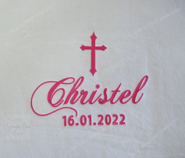 Cross Baptism / Christening Personalized Bath Towel - Cross Name Date Design - Image 5