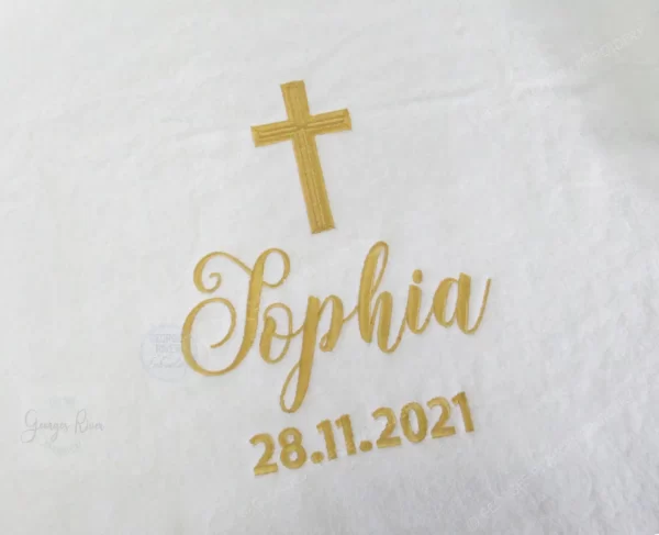 Cross Baptism / Christening Personalized Bath Towel - Cross Name Date Design
