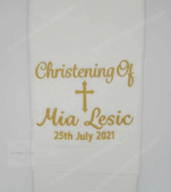 Cross Baptism / Christening Personalized Bath Towel - Christening Of Cross Name Date Design - Image 2
