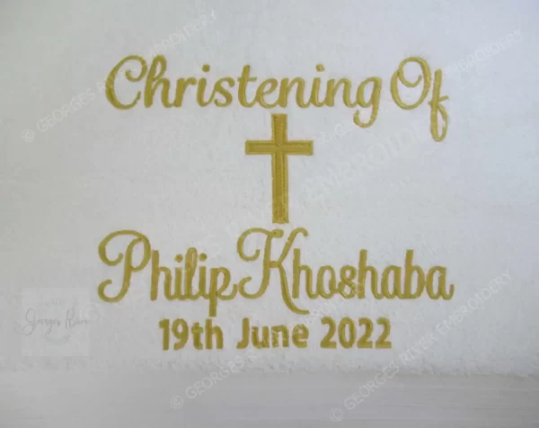 Cross Baptism / Christening Personalized Bath Towel - Christening Of Cross Name Date Design - Image 3