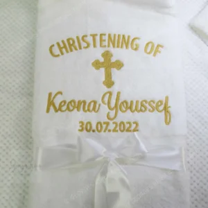 Personalised Baptism / Christening Towel – “Christening Of” Cross Embroidery with Name & Date