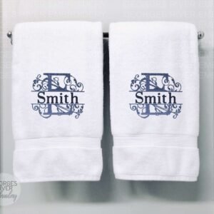 Personalised Monogrammed Bath Towel - Single or Set - Fancy Swirl Design