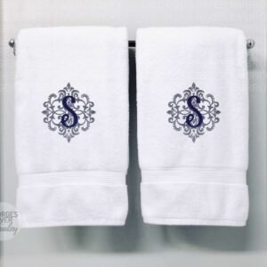 Personalised Monogrammed Bath Towel - Single or Set - Ornamental Swirl Design