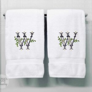 Personalised Monogrammed Bath Towel - Single or Set- Flower Gem Design