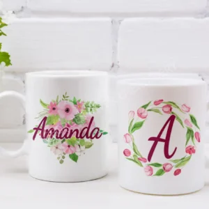 Personalised Mug - Flowers - With Your Name