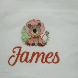 Personalised Towel - Kids Baby Newborn Gift - Safari Animals + Name Embroidered